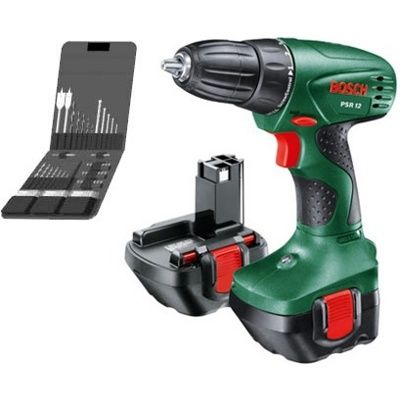 Аккумуляторная дрель-шуруповерт Bosch PSR 12 + 39 pcs. World cup set